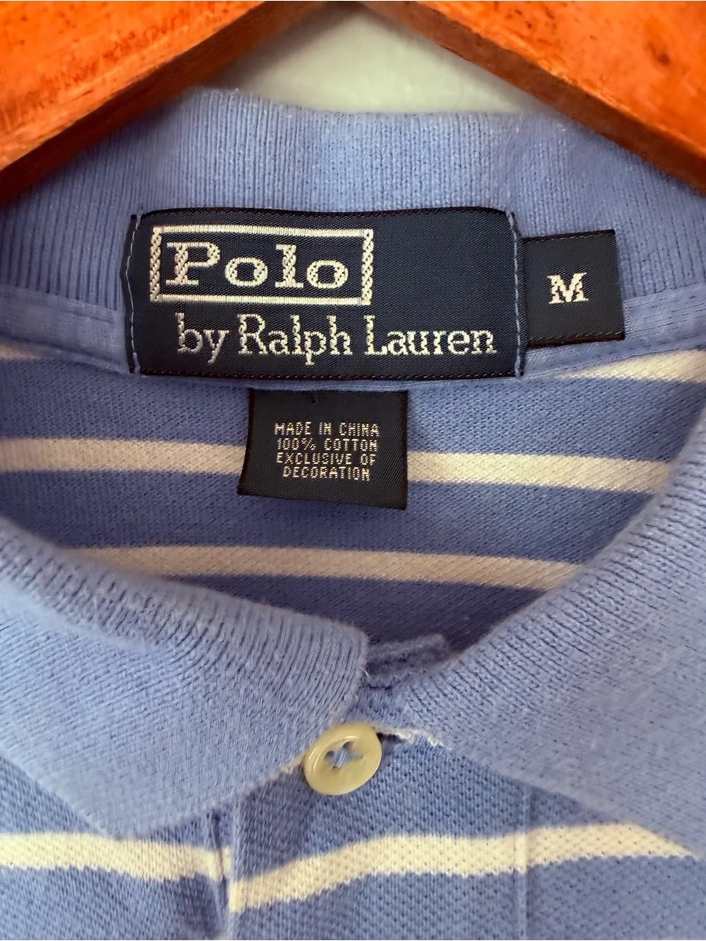 Polo Ralph Lauren Blue White Striped Polo Shirt Red Pony Men's Medium Cotton